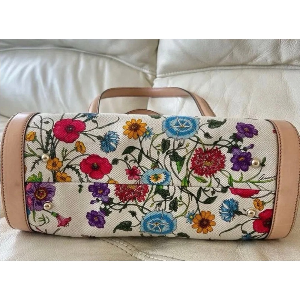 Gucci Floral Canvas and Beige Leather Satchel - Picture 9 of 16
